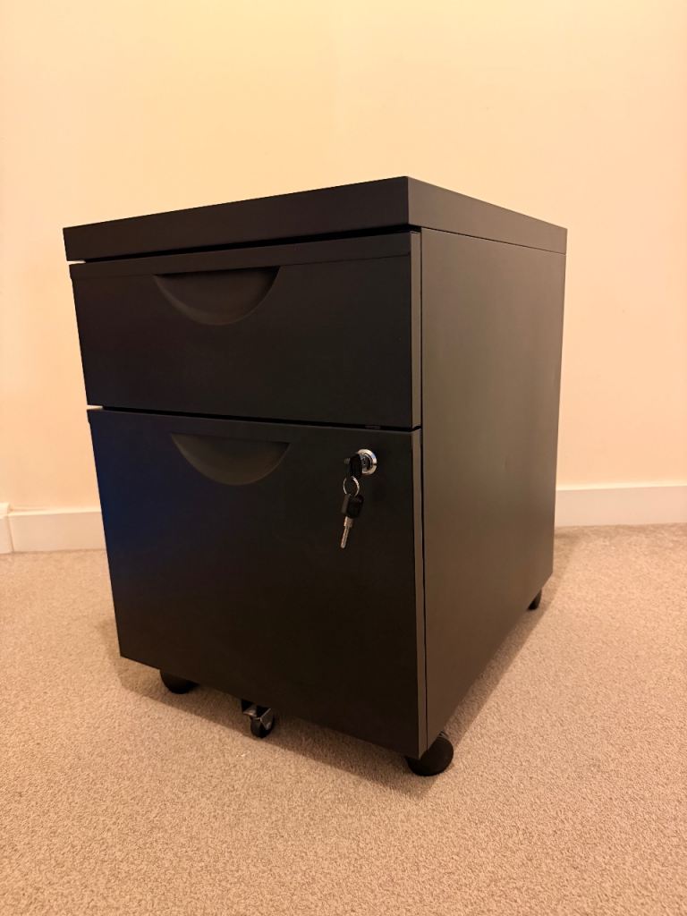 Ikea Erik Filing Cabinet Black 2-Drawer Filing Cabinet with Keys – Good Condition