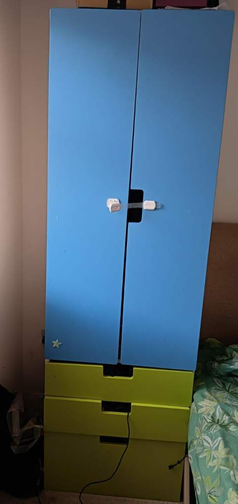Kids Wardrobe with Drawers - Blue & Lime Green