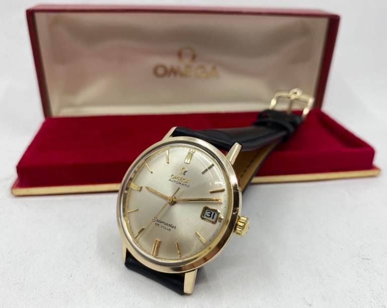 Vintage 9k Solid Gold Omega Seamaster Mens Watch + 9k Buckle & Box 1967