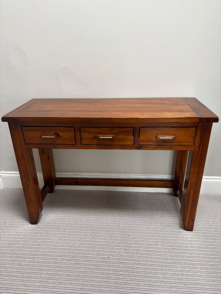 Solid wood Acacia Mark Webber 3 drawer console table. 