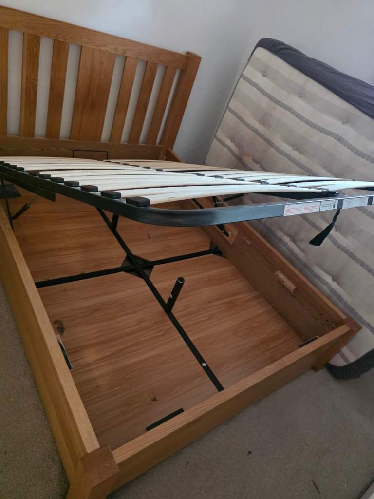 King Bed Frame with Ottoman Storage – Good Condition