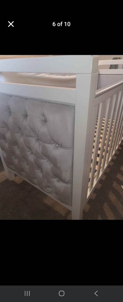 Babymore Velvet diamante cot bed with Mamas and Papas Mattress