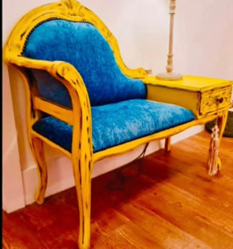 Vintage Chaise Longue Hall Console Table Professionally Upcycled Telephone Seat with Built-in Table