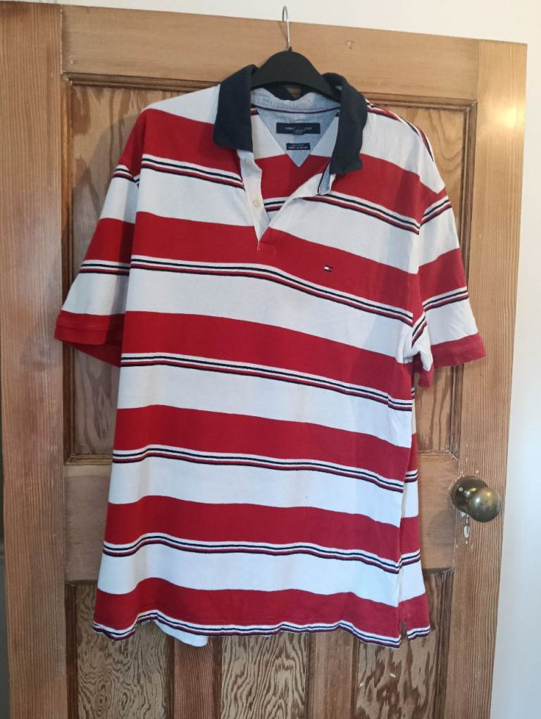 Tommy Hilfiger Striped Polo Shirt - Red/White, XL
