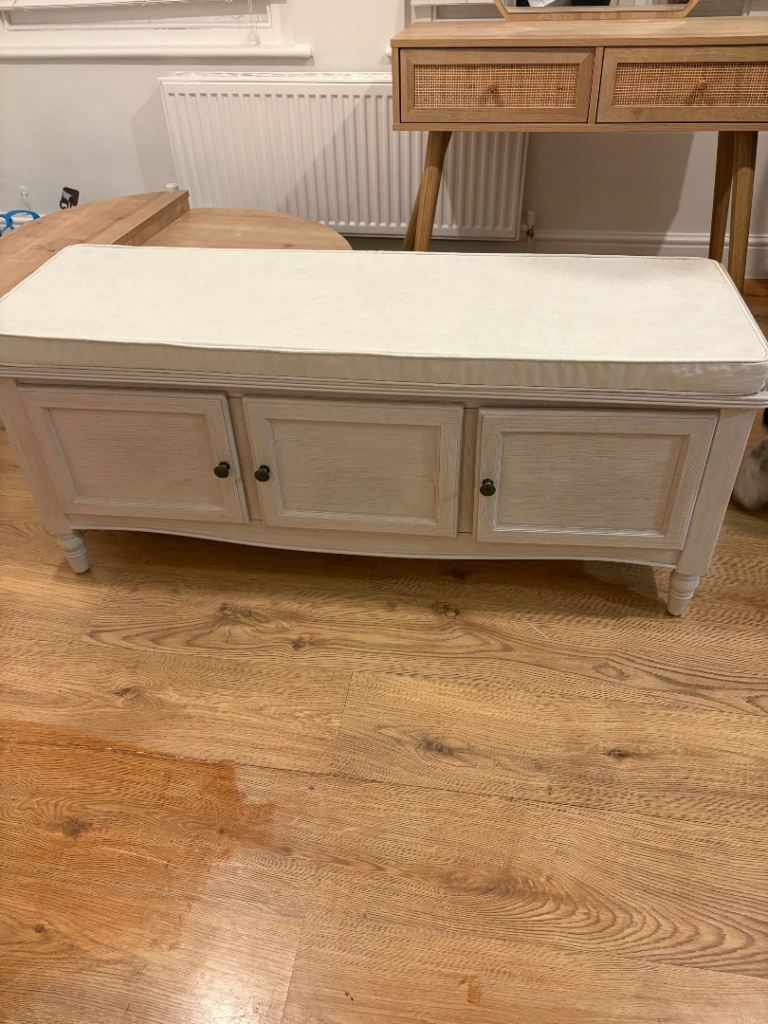 Wooden Storage Bench Three doors with open storage and Cushion