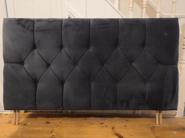 Kingsize dark grey velour bed headboard