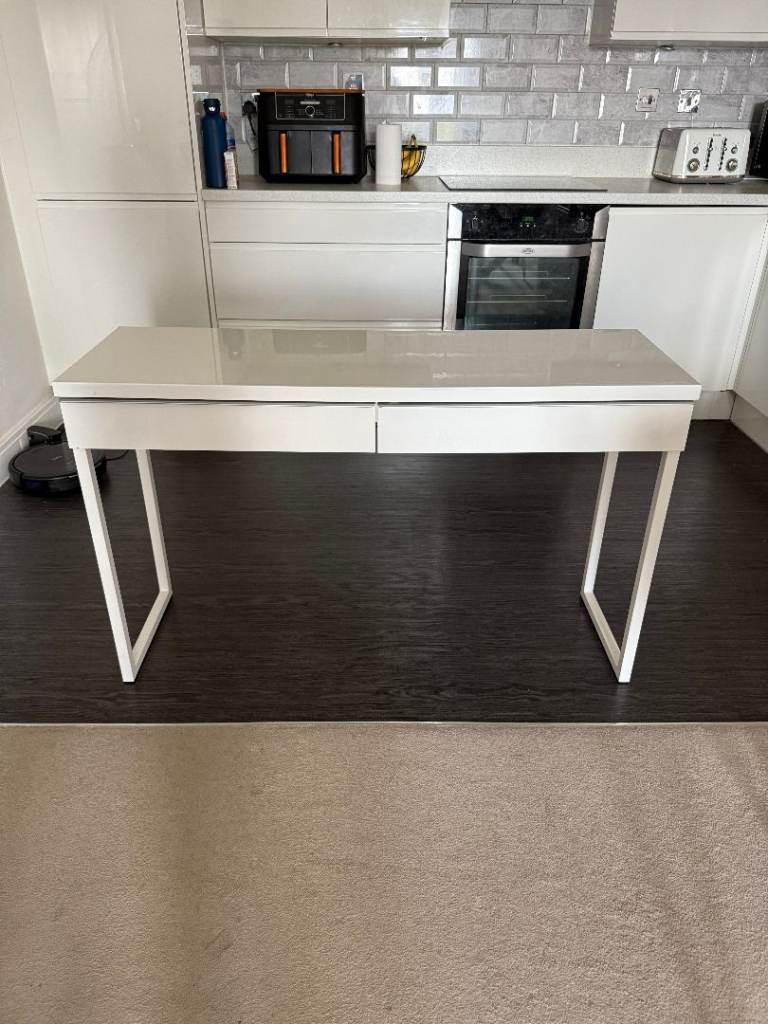 White Gloss Desk with Storage