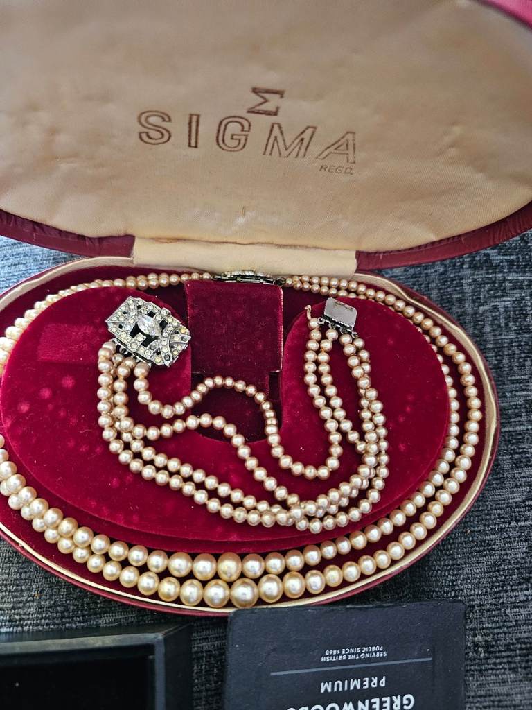 Vintage Sigma Pearl Necklace & Cufflinks Set – Good Condition