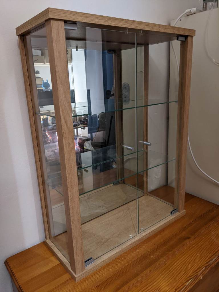 [Damaged] Oak Glass Display Cabinet with Mirror Back - Needs Mirror Replacement & Minor Repair