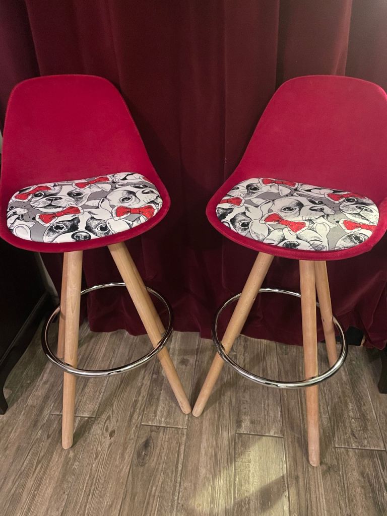 2 x Pug Red Bar Stools