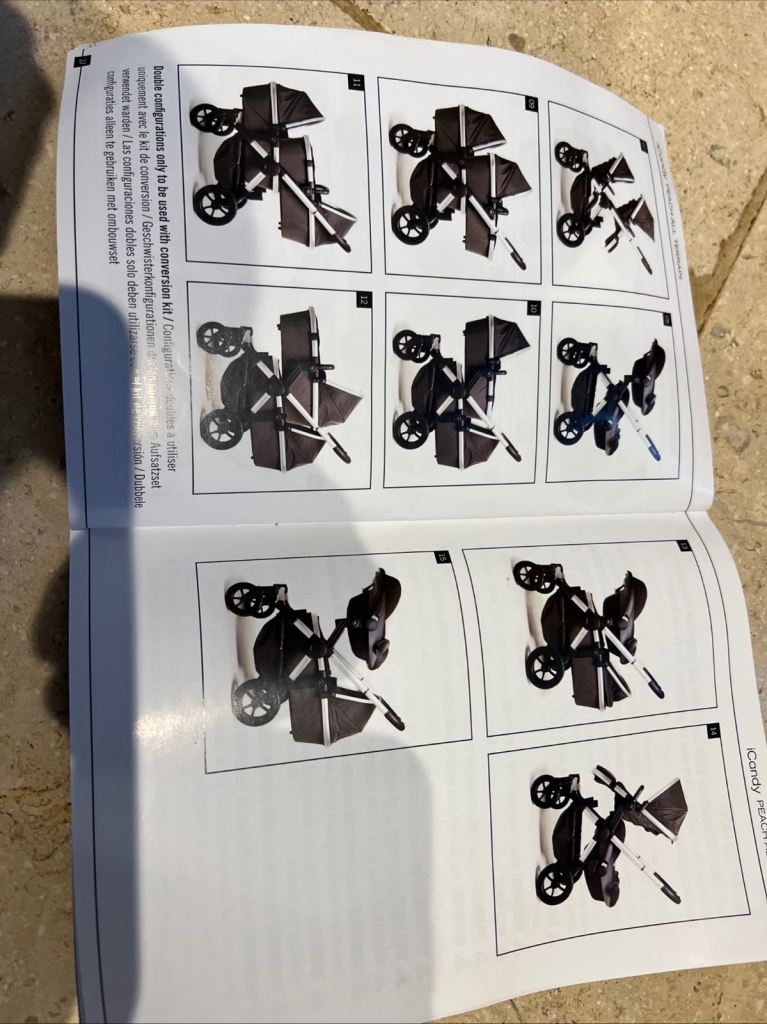 Icandy peach double pram twin seats, carry cot, car seat adapters, rain covers, foot muffs