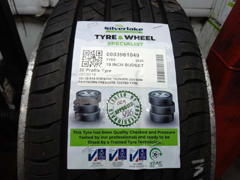 235 35 R19 91w Ilink Thunder Uo9 6mm Partworn Pressure Tested Tyre