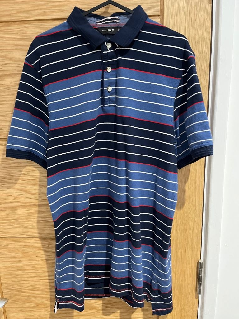 F&F Men's Striped Polo Shirt - Size M, Good Condition