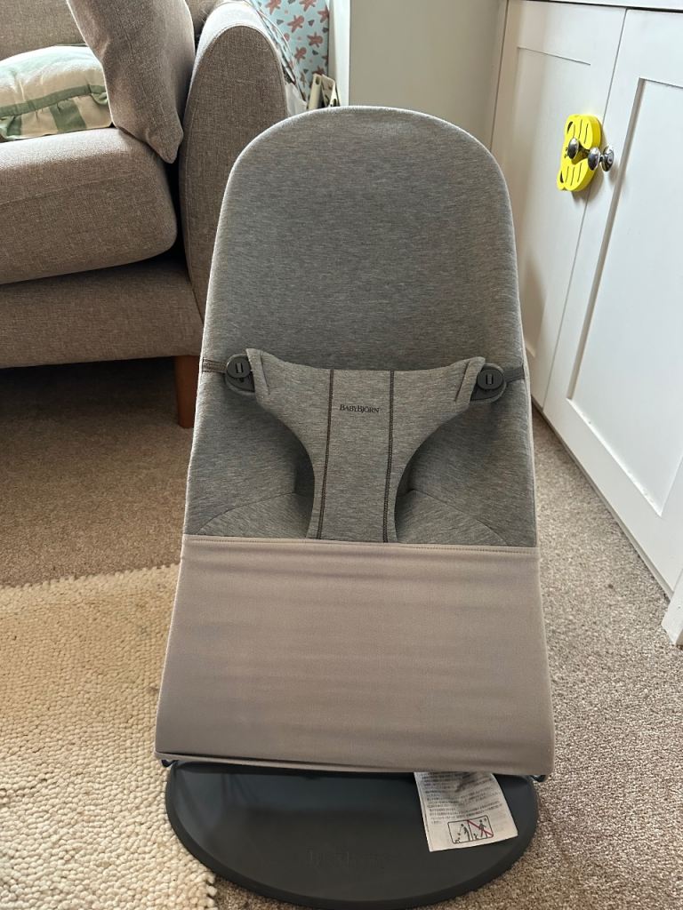 Grey babybjorn bliss bouncer and googly toy bar 