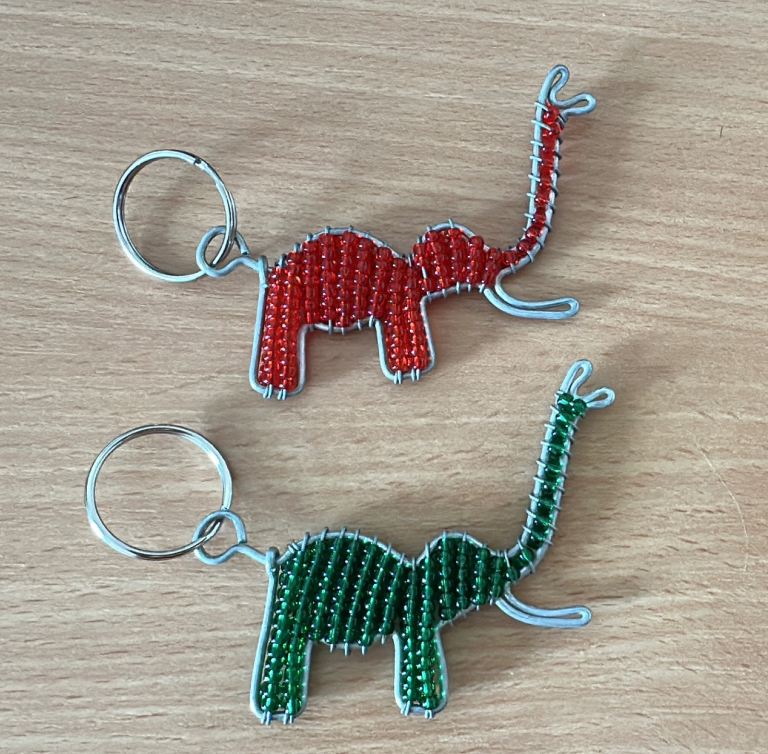 Free Beaded Elephant Keyrings – Red & Green