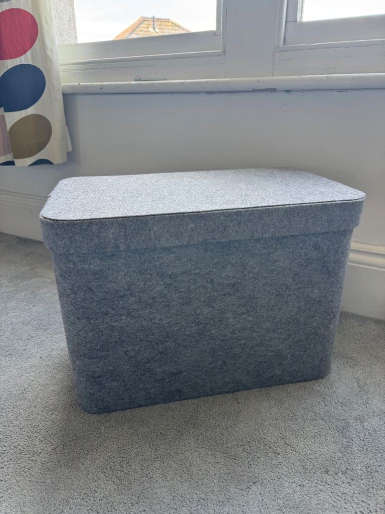 Grey Fabric Storage Box with Lid – Good Condition