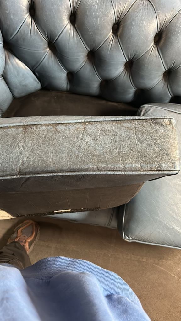 Blue Leather Chesterfield style sofa  