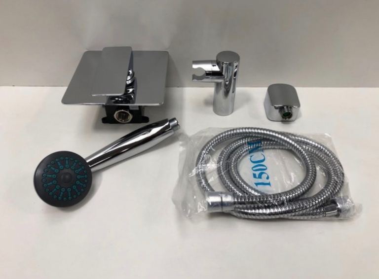 New Chrome Shower Mixer Tap Set with Handheld Shower Head and Hose