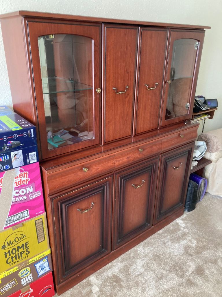 Wooden Sideboard with Display Cabinet – Good Condition