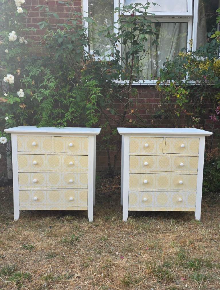 2 sets of shabby chic decoupage solid wood drawers good  condition very solid 