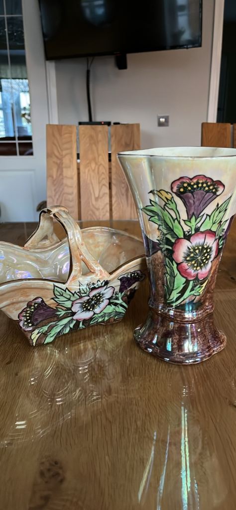 Kensington Ware Ceramic Vase with Matching Basket