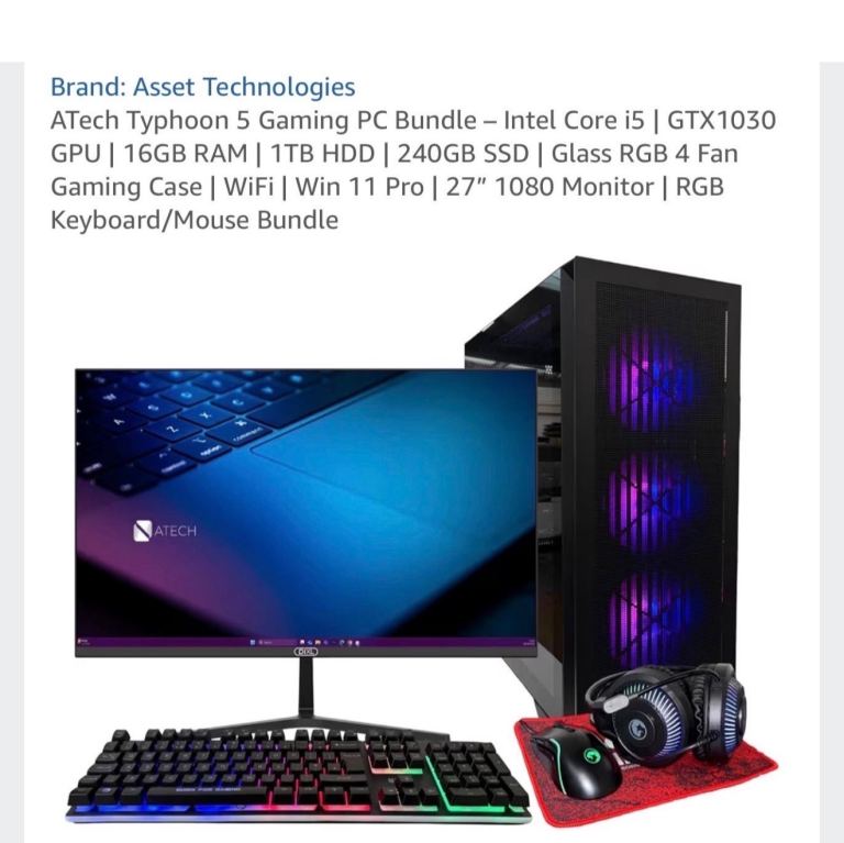 Asset Technologies Typhoon 5 Gaming PC Bundle - Intel Core i5, GTX1030 GPU