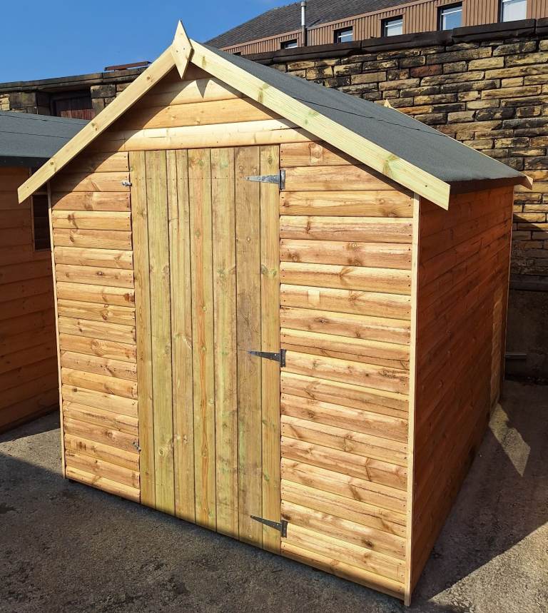 8ft x 6ft Loglap Tanalised Pressure Treated Garden Sheds - NEW - IN STOCK