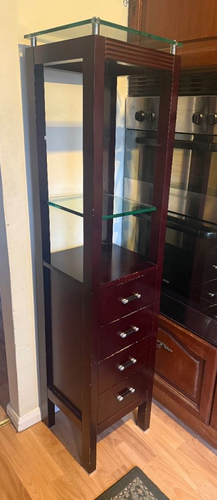 Slim Dark Wood & Glass Display Storage Unit