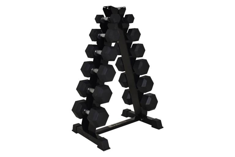 Hill Icon Rubber Hex Dumbbell Set 2.5kg - 15kg with Rack - Weights Gym