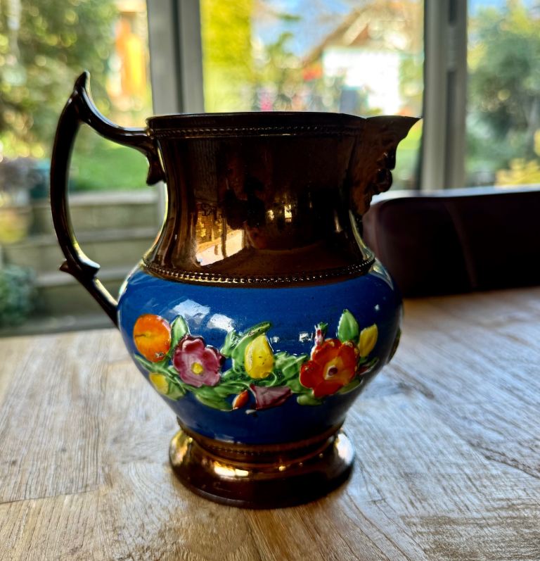Antique Early Victorian 1840s Rare Staffordshire Pottery Copper Lustre Ware Jug