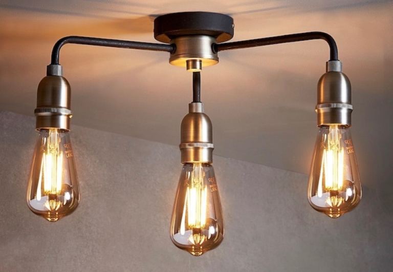 Industrial Style Ceiling Light with 3 Edison Bulbs