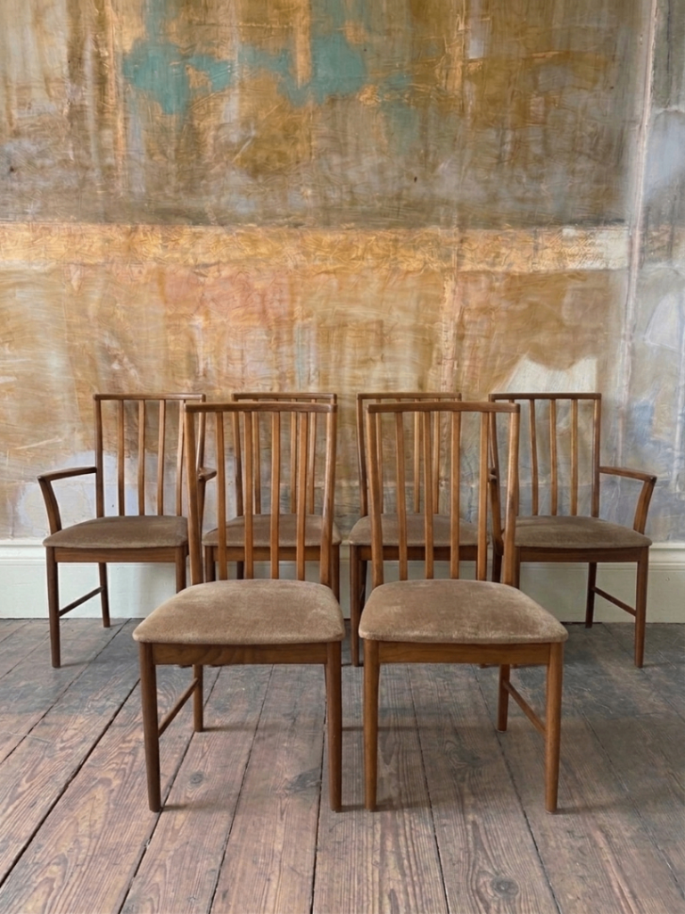 Set Of 6 Vintage McIntosh Teak Dining Chairs Including Carvers – Mid Century Modern 🚚