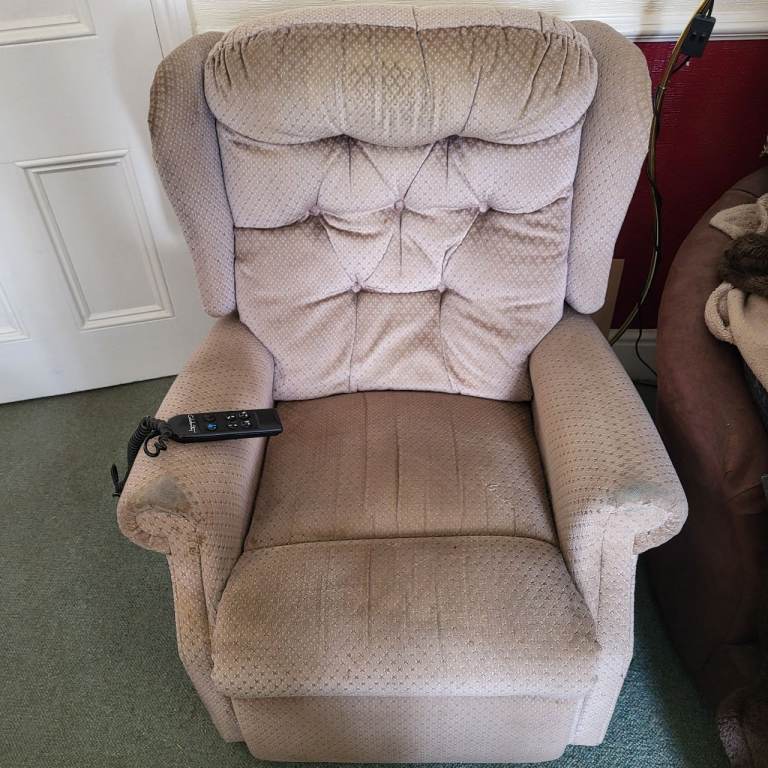 Celebrity Rise and Recline Armchair - Beige Fabric, Fully Working