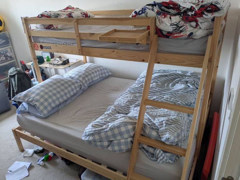 Kent Triple Bunk Bed with Single and Double Bed in Natural Pine