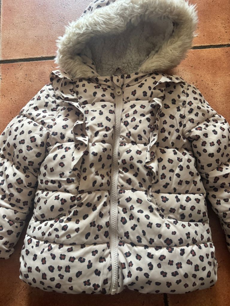 Girls warm leopard print coat 3-4 TU