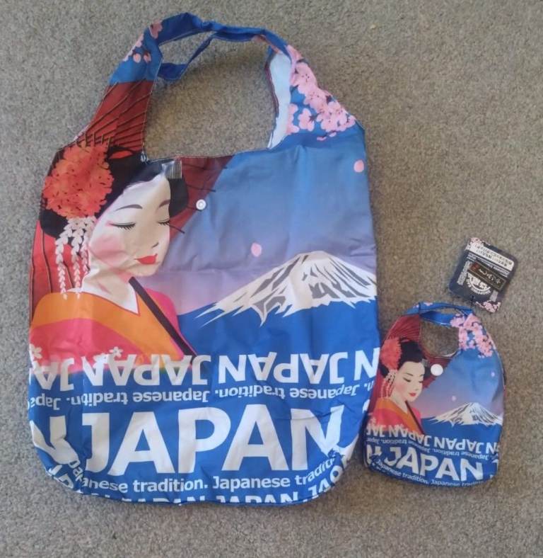 Blue Japanese Japan Reusable Shopping Bag And Pouch