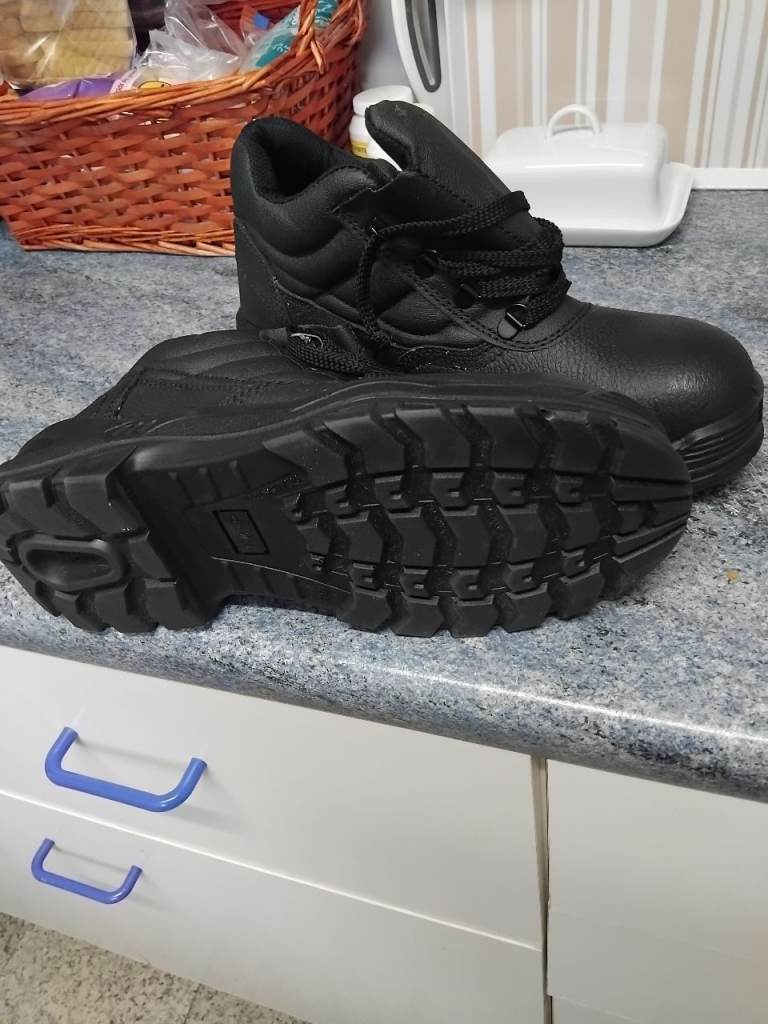 New Black Leather Safety Boots - Size 10