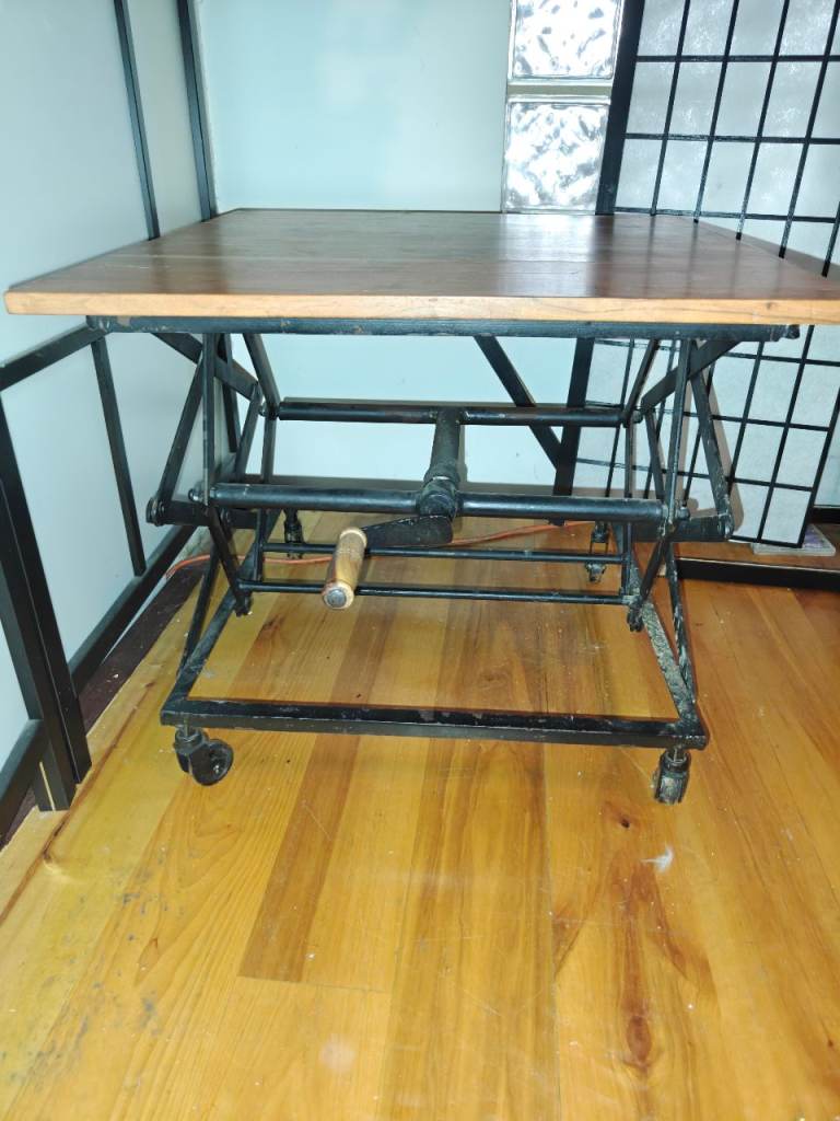 2 Rustic industrial concertina adjustable height wood and metal coffee ...