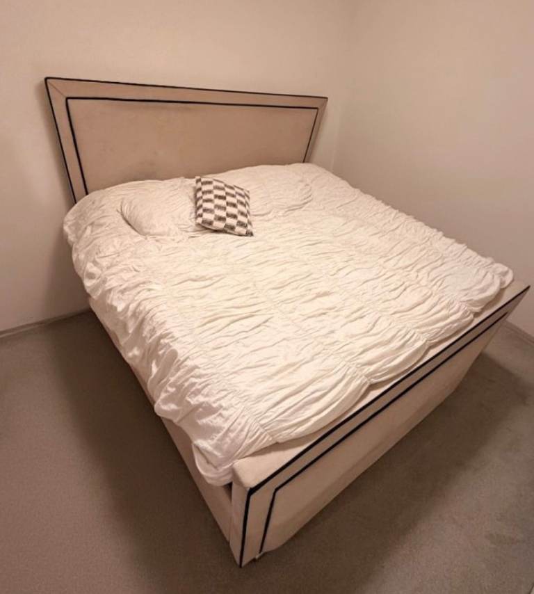 King size bedframe with Simba mattress, free local delivery 
