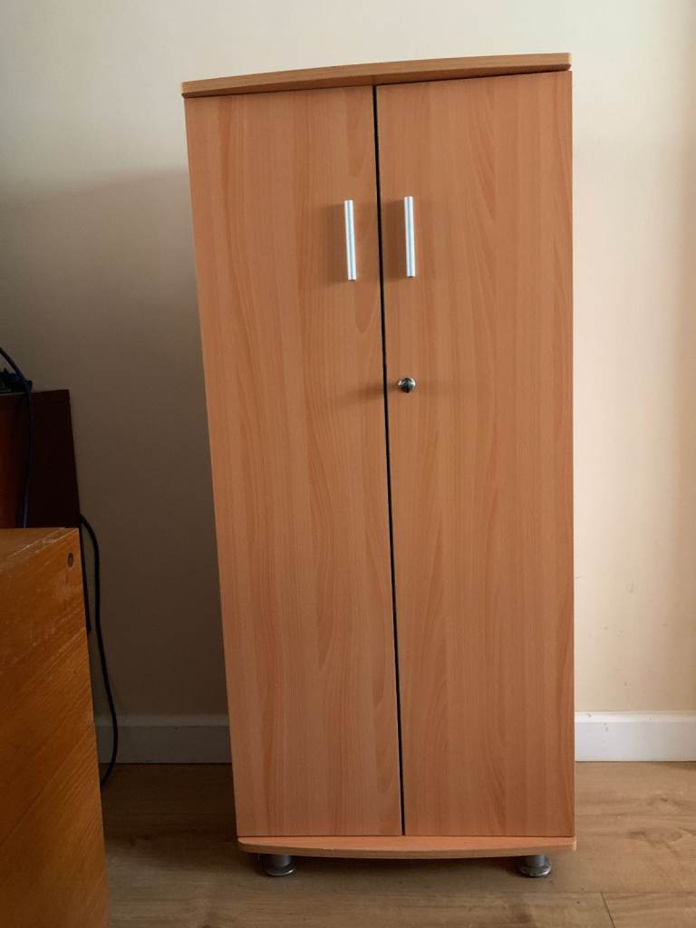 🔐 Lockable Office Filing Cabinet – 2 Door, 3 Shelf Storage Cupboard – Beech Finish 🔐