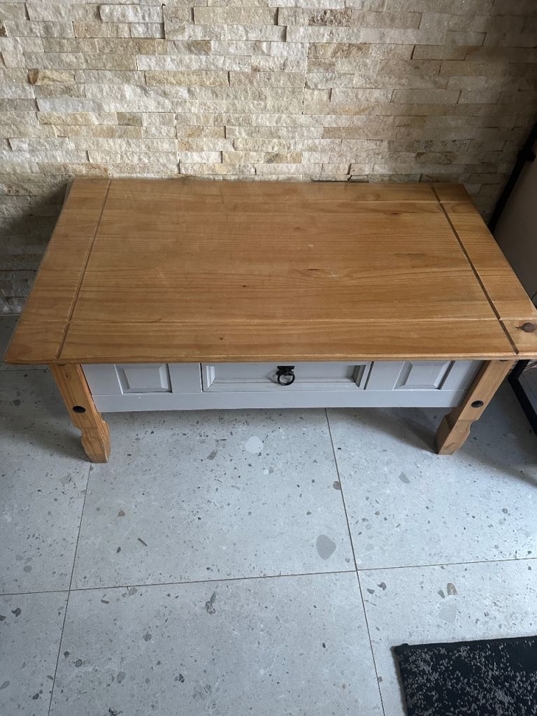 Rustic Pine Coffee Table with Drawer – Good Condition