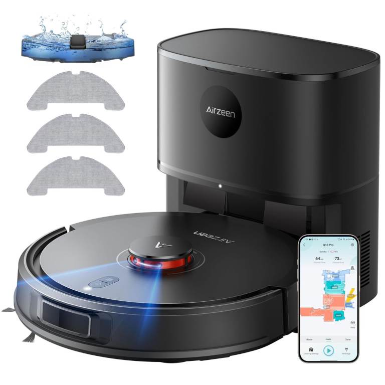 Robot Vacuum Cleaner Self-Emptying with Mop Laser Navigation 