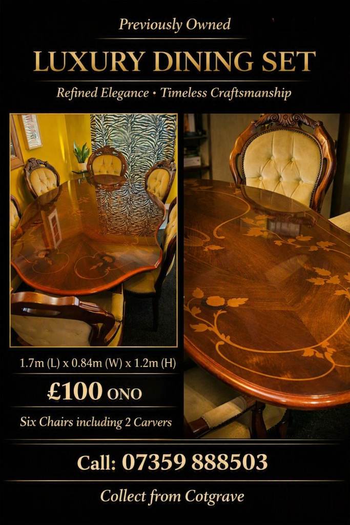 Luxury Dining room table and 6 chairs. £65.00 ono