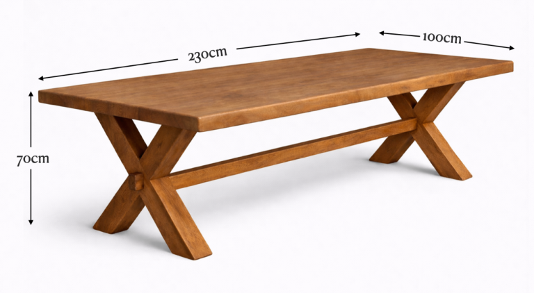 Solid Acacia Wood Dining Table - X-Leg Design