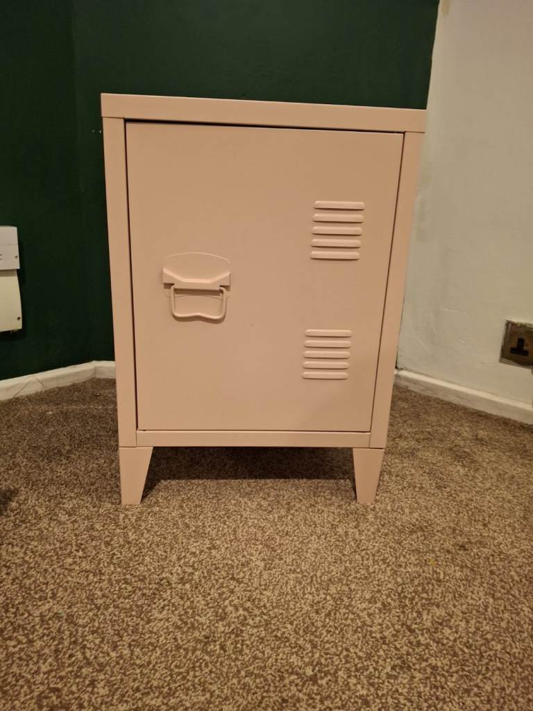 image for Locker style soft pink bedside table