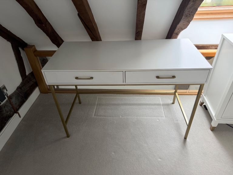 White Dressing Table with Gold Legs