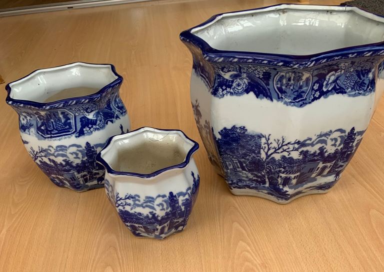 Set of 3 Blue and White Jardinieres