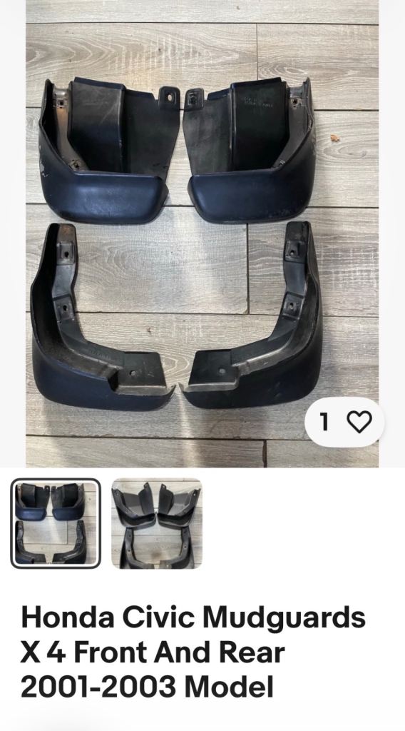 Honda Civic Mudguards X 4 Front And Rear 2001-2003 Model