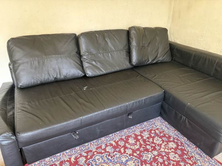 IKEA VIMLE 3-Seat Sofa Bed with Chaise Longue, Black Leather