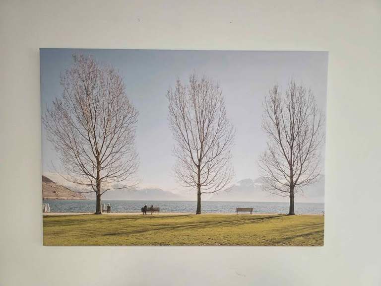 Large Canvas of limited-edition fine art photograph titled 1, 2, 3 Lac Leman, Suisse